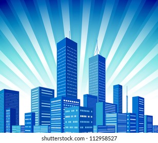 City skyscraper view background. Vector illustration
