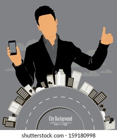 City skyscraper view background. Vector