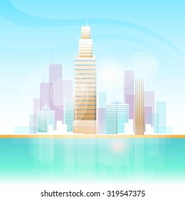 City Skyscraper View Cityscape Background Skyline Flat Vector Illustration