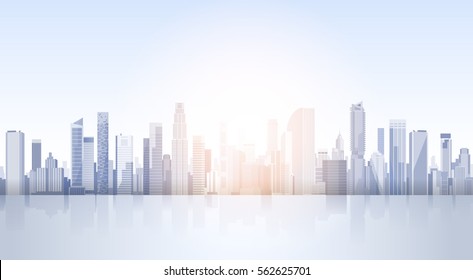 City Skyscraper View Cityscape Background Skyline Silhouette with Copy Space Vector Illustration