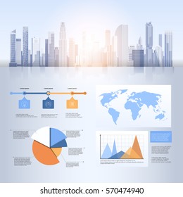 City Skyscraper View Cityscape Background Skyline Silhouette with Copy Space Infographics Vector Illustration