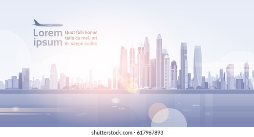 City Skyscraper View Cityscape Background Skyline Silhouette with Copy Space Vector Illustration