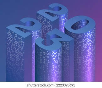 City skyscrapers 2023. Vector illustration of cityscape of urban buildings in the form of 2023. Sketch for creativity.