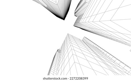 City skyscrapers architectural drawing vector illustration