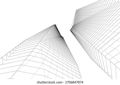 City skyscrapers, architecture 3d vector illustration