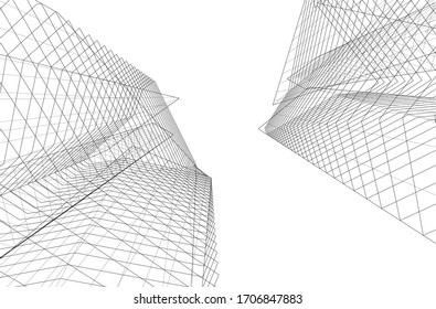City skyscrapers, architecture 3d vector illustration