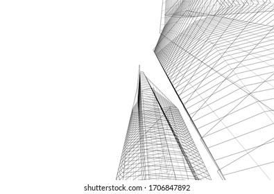 City skyscrapers, architecture 3d vector illustration