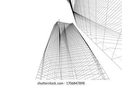 City skyscrapers, architecture 3d vector illustration