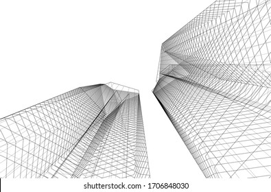 City skyscrapers, architecture 3d vector illustration