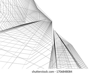 City skyscrapers, architecture 3d vector illustration