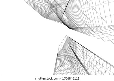City skyscrapers, architecture 3d vector illustration