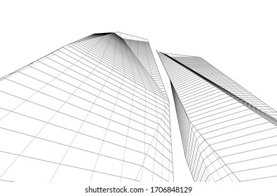 City skyscrapers, architecture 3d vector illustration