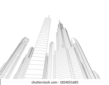 City Skyscrapers Architecture Skyline 3d Illustration Stock Vector ...