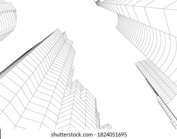 City skyscrapers, architecture skyline 3d illustration