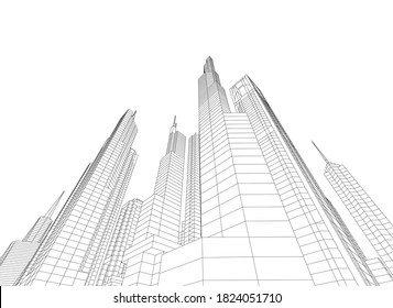 City skyscrapers, architecture skyline 3d illustration