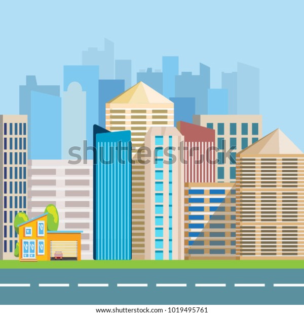 City Skyscrapers Beautiful Tall Buildings Colorful Stock Vector ...