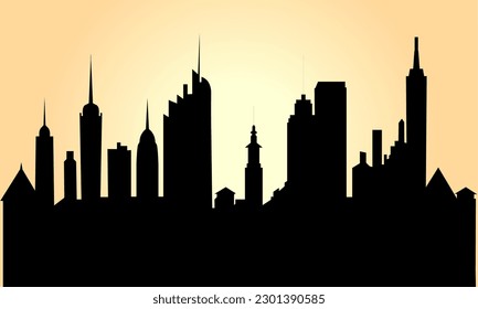 Ciudad con rascacielos ilustración vectorial de fondo de contorno negro