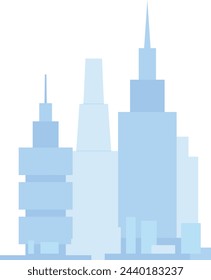 City skyscrapers blue silhouettes. High downtown buildings