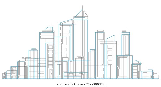 Rascacielos de la ciudad. Edificios de planos. Arquitectura panorámica.Ilustración vectorial.