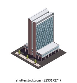 City skyscrapers isometric composition with isolated outdoor look of modern building on blank background vector illustration