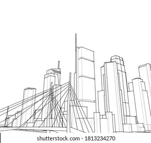 City Skyscrapers Sketch Architecture 3d Illustration Stock Vector ...