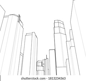 City Skyscrapers Sketch Architecture 3d Illustration Stock Vector 