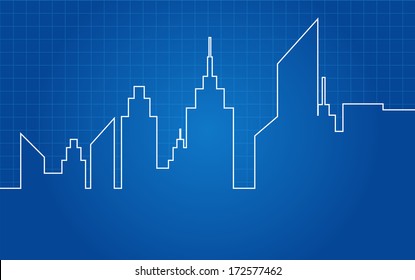 City Skyscrapers Skyline Architectural Blueprint Vector