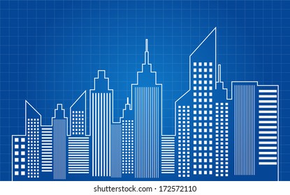City Skyscrapers Skyline Blueprint Vector