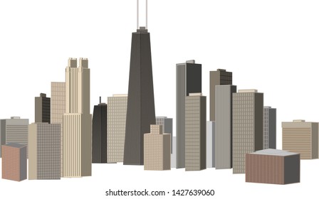 City Skyscrapers vector illustration. Buildings Urban scene. Vector design element isolated on white background.