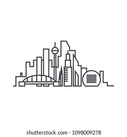 City skythin line thin line icon concept. City skythin line linear vector sign, symbol, illustration.