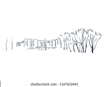 city sleeping quarters vector sketch illustration