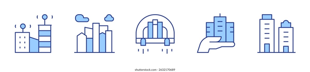city, smart city, skyscraper. City Icon vector illustration. Line Duotone style. Editable stroke.