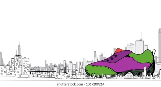 The city with sneakers for the background, white, vector EPS10