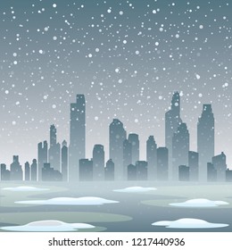 City with snow and winter background art paper, art form for merry christmas