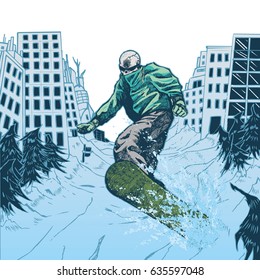 City snowboarder skeleton
