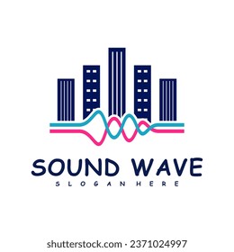 City with Sound wave logo design concept vector. Sound wave illustration design