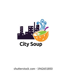 Concepto vectorial del logotipo de la sopa de ciudad, icono, elemento y plantilla para la empresa