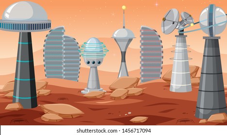 City in space scene illustration