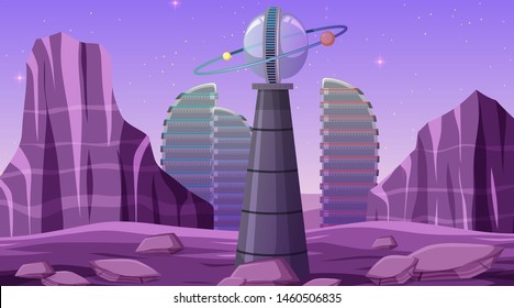 City in space scene illustration