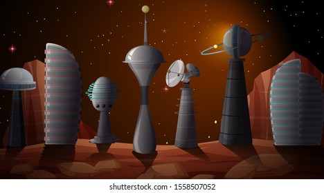 City in space scene illustration