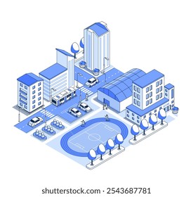 City sports hall and stadium - vector isometric illustration