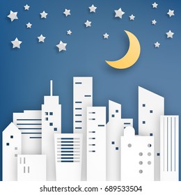 City star paper art style vector illustration