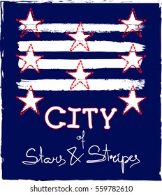 City of stars and stripes. Fashion Slogan T-shirt and apparels graphic vector Print.