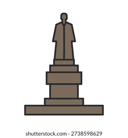 City statue monument with human figure on pedestal. Flat cartoon style with bold outline. Vector illustration. Object isolated on white background.