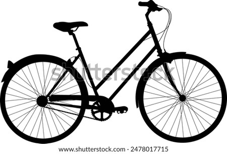 City step through bike side view silhouette illustration with detailed part