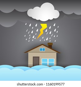 city ​​flood,Rain and storm, flooding water in city street, vector design