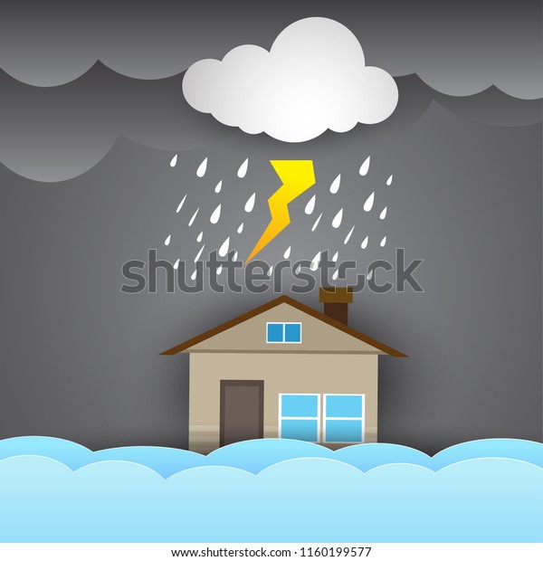 city ​​flood,Rain and storm, flooding water in\
city street, vector\
design