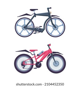 City Street Bicycle or Bike as Pedal-driven Single-track Vehicle with Two Wheels and Frame Vector Set
