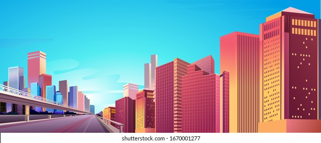 City street buildings, skyline view, white real estate background, district concept horizontal banner , flat vector illustration