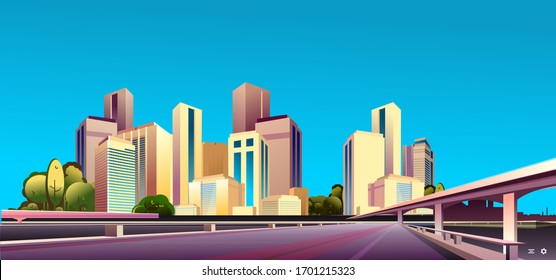 City street buildings, skyline view, white real estate background, district concept horizontal banner , flat vector illustration